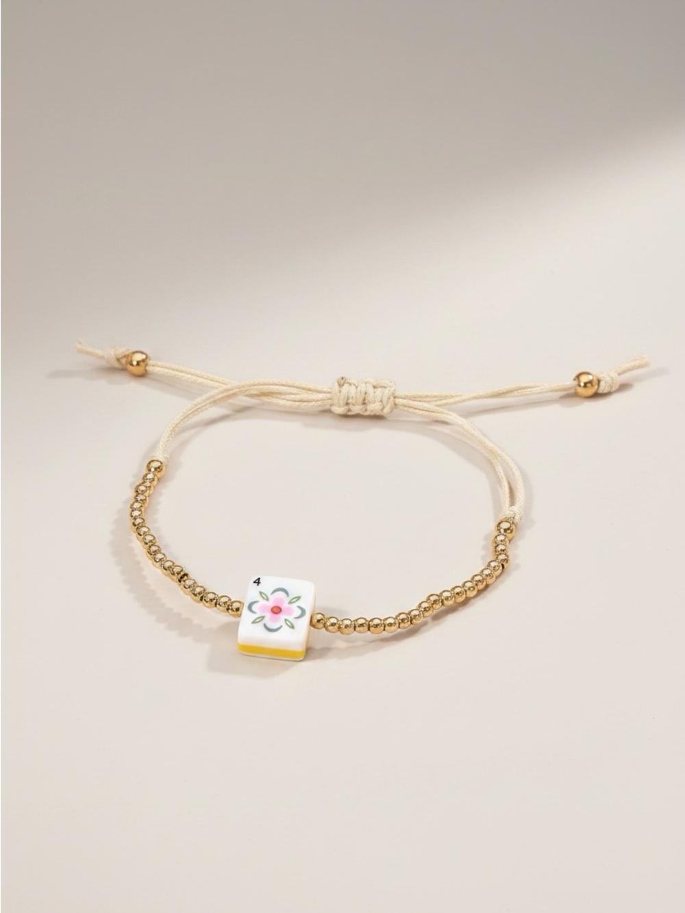 Mahjong Flower Tile Beaded Bracelet Set Gold Adjustable NWT - Picture 4 of 6